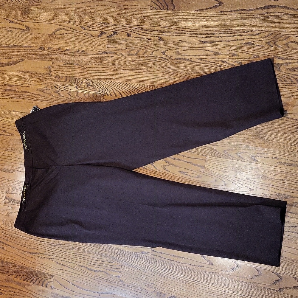 Peek & Peek SHINY BROWN Flat Front Womens 16 trouser New with tags gold chain